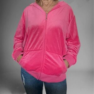 Women's pink velvet zip-up sweatshirt